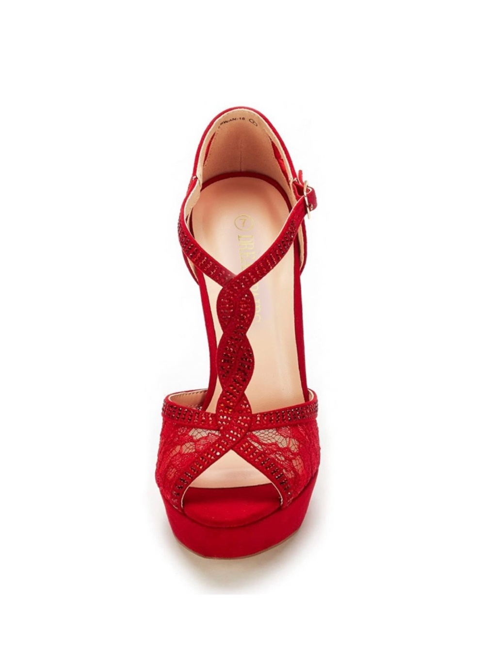 Dream Pairs Red Lace Rhinestone Platform Peep Toe Heels Size 10 - Picture 3 of 6